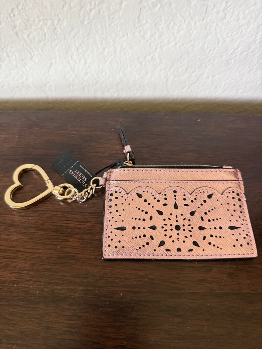 Victoria's Secret Rose Gold Laser-Cut Card Holder with Gold Heart Keyring NWT